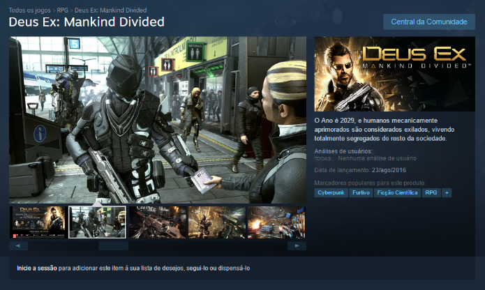 Página de Deus Ex: Mankind Divided no Steam (Foto: Reprodução/André Mello)