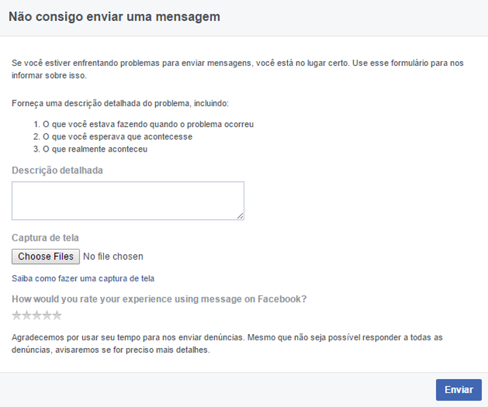 Formulário ajuda a solucionar problemas com mensagens no Facebook (Foto: Reprodução/Facebook)