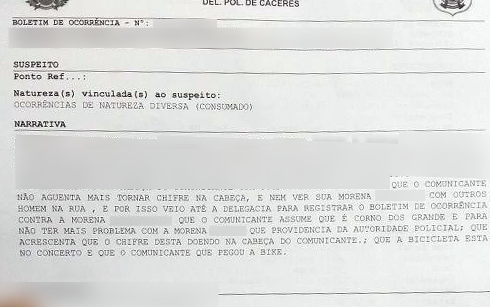 Marido, de 50 anos, disse não aguentava mais 'tomar chifre' da mulher e registrou boletim de ocorrência em Cáceres (Foto: Divulgação)