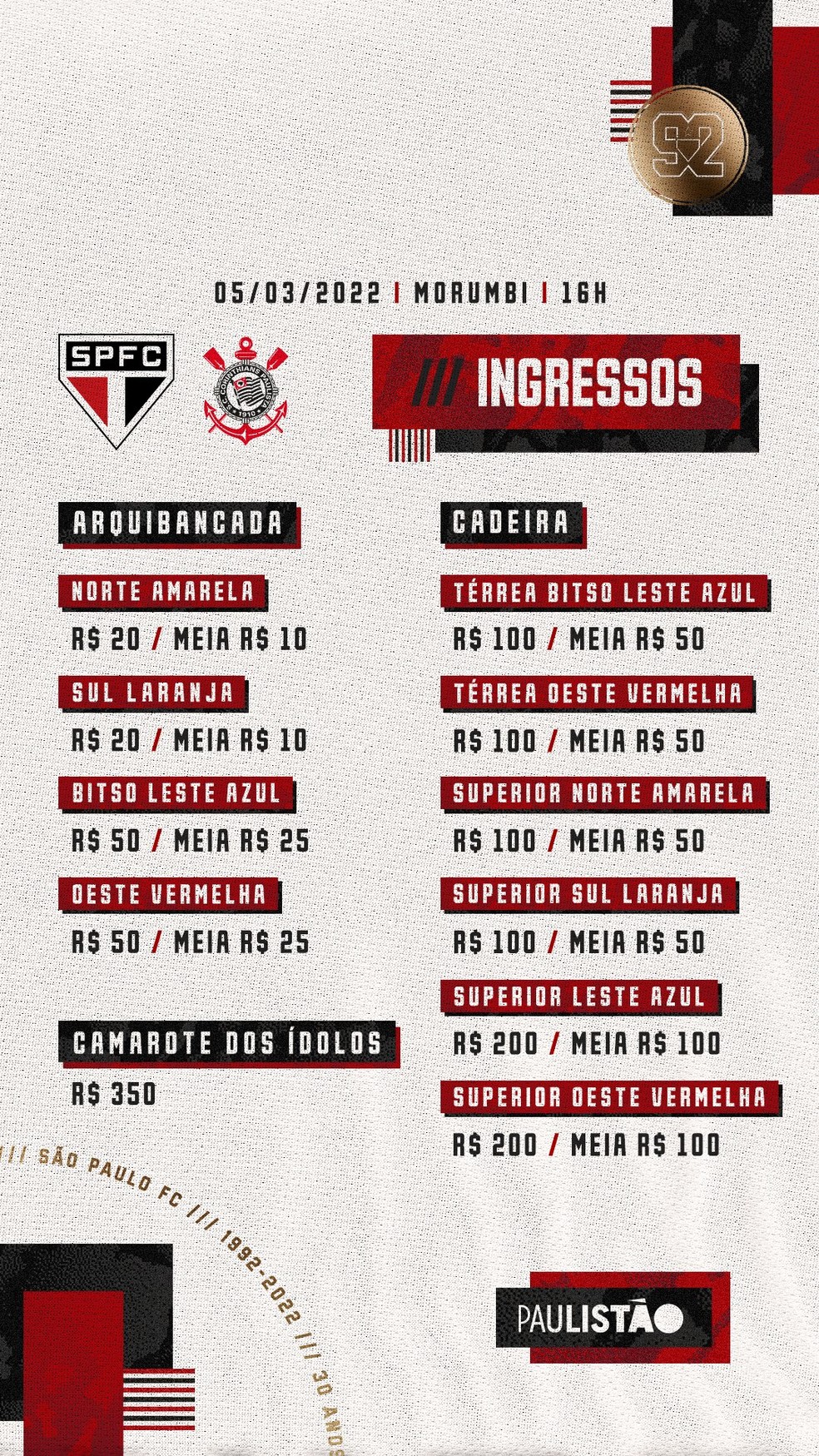 Veja valores dos ingressos para São Paulo x Corinthians — Foto: reprodução