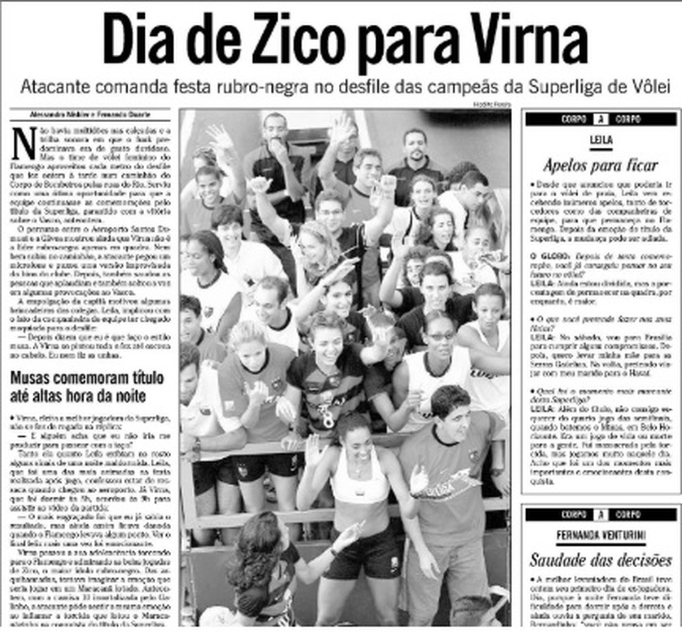 Jornal O Globo destaca o título do Fla sobre o Vasco na Superliga 2000/2001 — Foto: Reprodução