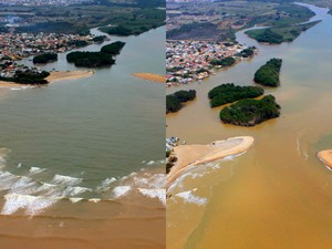 Fotos mostram avanço da língua salina na foz do Rio Paraíba do Sul em São João da Barra (Foto: Welliton Rangel/ Comitê do Baixo Paraíba)