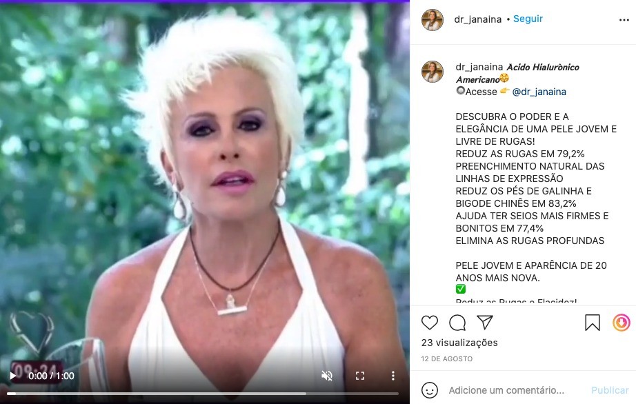 Trecho do programa 'Mais Você', da apresentadora Ana Maria Braga, usado em um dos posts de venda das cápsulas (Foto: Reprodução/Instagram)