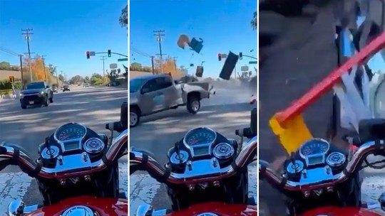 Vídeo aterrorizante mostra motoqueiro atropelado após colisão com carro em fuga. Assista!