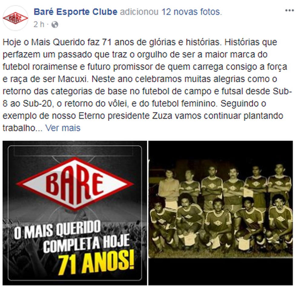 Página oficial do clube no Facebook também publica mensagem de homenagem (Foto: Reprodução/Facebook)