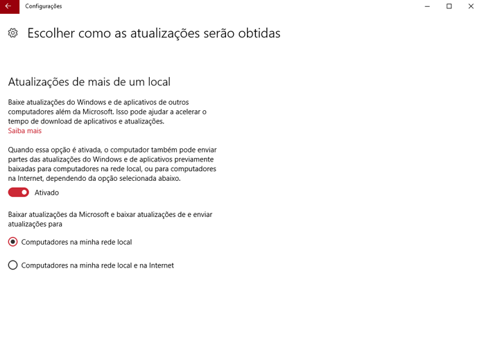 Altere a maneira como recebe ~e envia as atualizações do Windows 10 (Foto: Reprodução/André Mello)