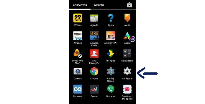 Destaque para ícone do menu Configurar do Android (Foto: Reprodução/Raquel Freire)