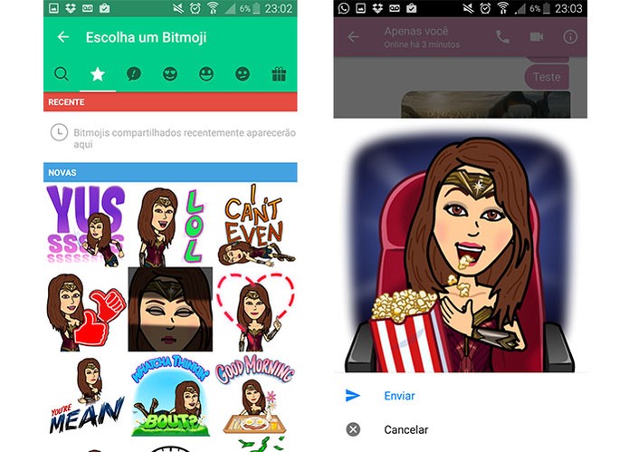 Bitmoji permite criar avatar personalizado e enviar de forma simples para os amigos pelo Messenger (Foto: Reprodução/Barbara Mannara)