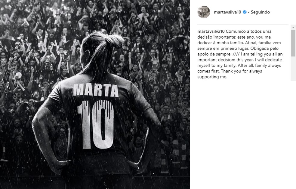 Post de Marta na rede social — Foto: Instagram