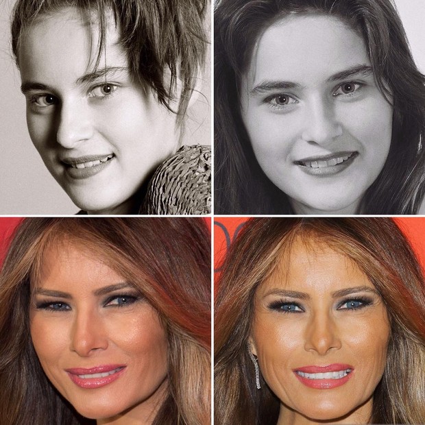 Melania Trump: acima, em 1987; abaixo, em 2017 (Foto: Reprodução)