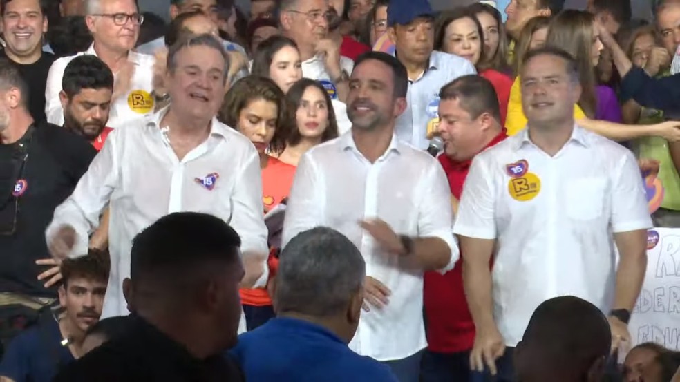 Ronaldo Lessa, Paulo Dantas e Renan Filho durante convenção do MDB que lançou candidaturas nas eleições 2022 — Foto: Reprodução/YouTube