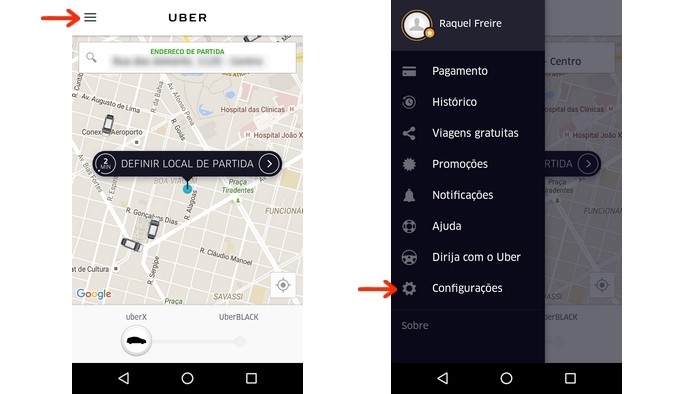 Caminho de acesso às configurações do Uber (Foto: Reprodução/Raquel Freire)