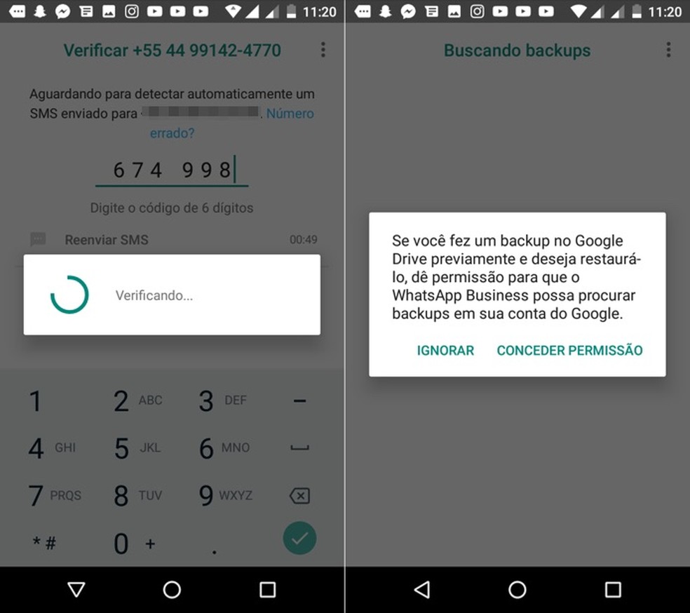 Confirme o código recebido por SMS (Foto: Reprodução/Helito Bijora)