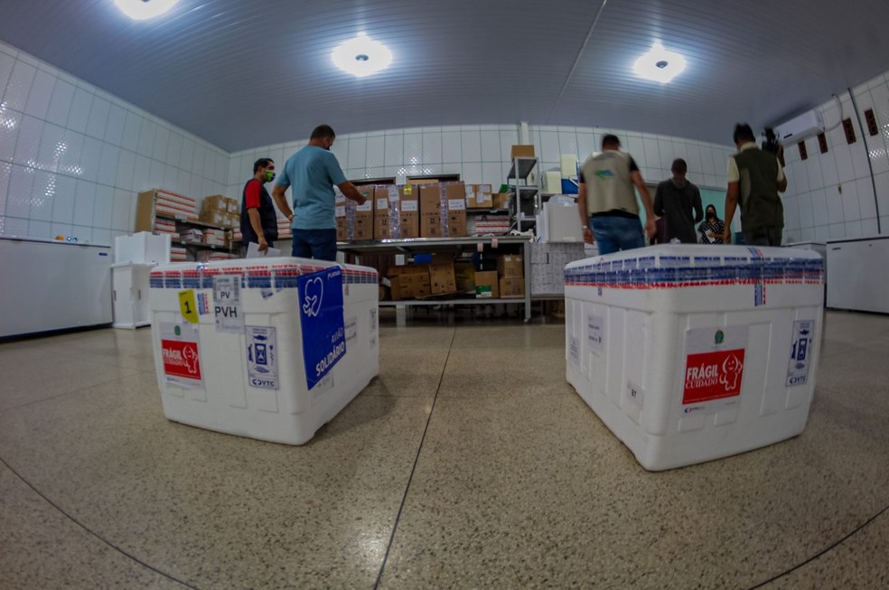 Rondônia recebe 52.210 doses de vacinas contra a Covid-19 neste sábado (14) — Foto: Daiane Mendonça/Governo de Rondônia